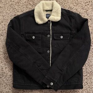 GAP Women's Dark Jacket with Cream Sherpa Collar